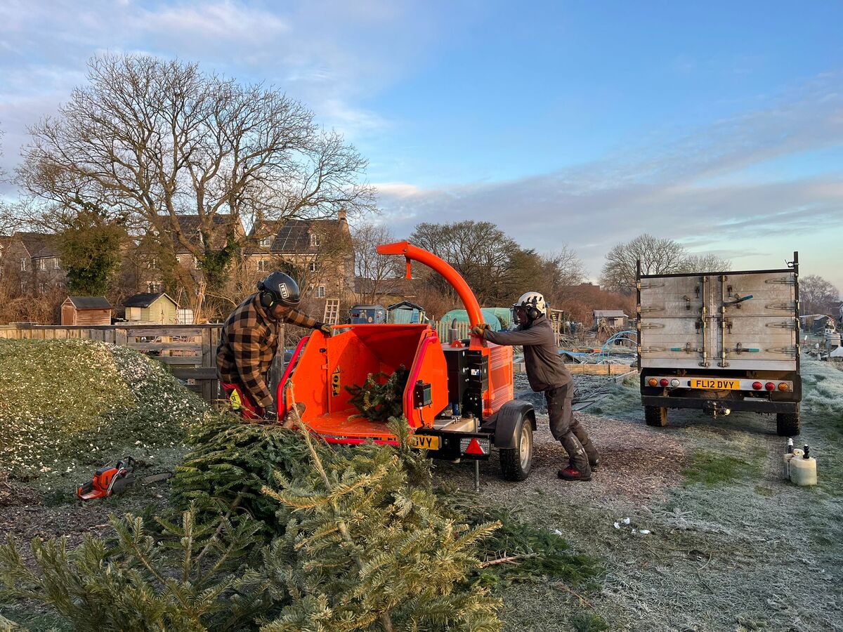The shredder in operation.